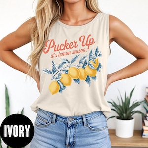 Lemon Lovers Tank Top, Comfort Colors® Pucker Up It&#39;s Lemon Season Tank, Fruit Tank, Aesthetic Fruit Tank Top, Cottagecore Lemon Tank