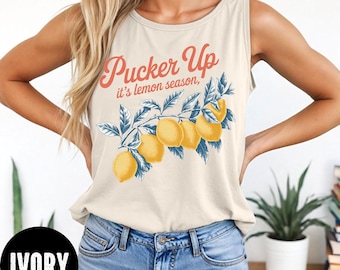 Lemon Lovers Tank Top, Comfort Colors® Pucker Up It's Lemon Season Tank, Fruit Tank, Aesthetic Fruit Tank Top, Cottagecore Lemon Tank