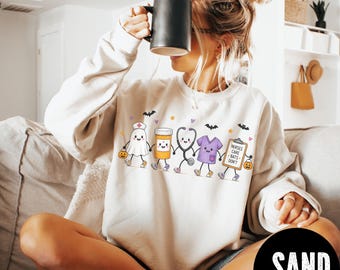 Funny Nurse Halloween Sweatshirt, RN Halloween Sweater, LPN Sweatshirt, Nurse's Matching Sweaters