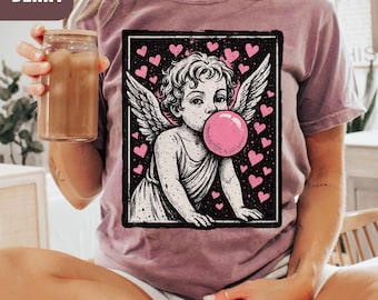 Retro Cupid T-shirt, Comfort Colors® Bubble Gum Cupid Valentine's Day Tee, Cute Teen Valentine's Day Gift