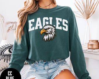 Camiseta de manga larga con la mascota de los Eagles, camiseta retro Comfort Colors® de los Eagles, camiseta para aficionados de los Eagles, camiseta de la mascota escolar de los Eagles, camiseta de la mascota de fútbol de los Eagles