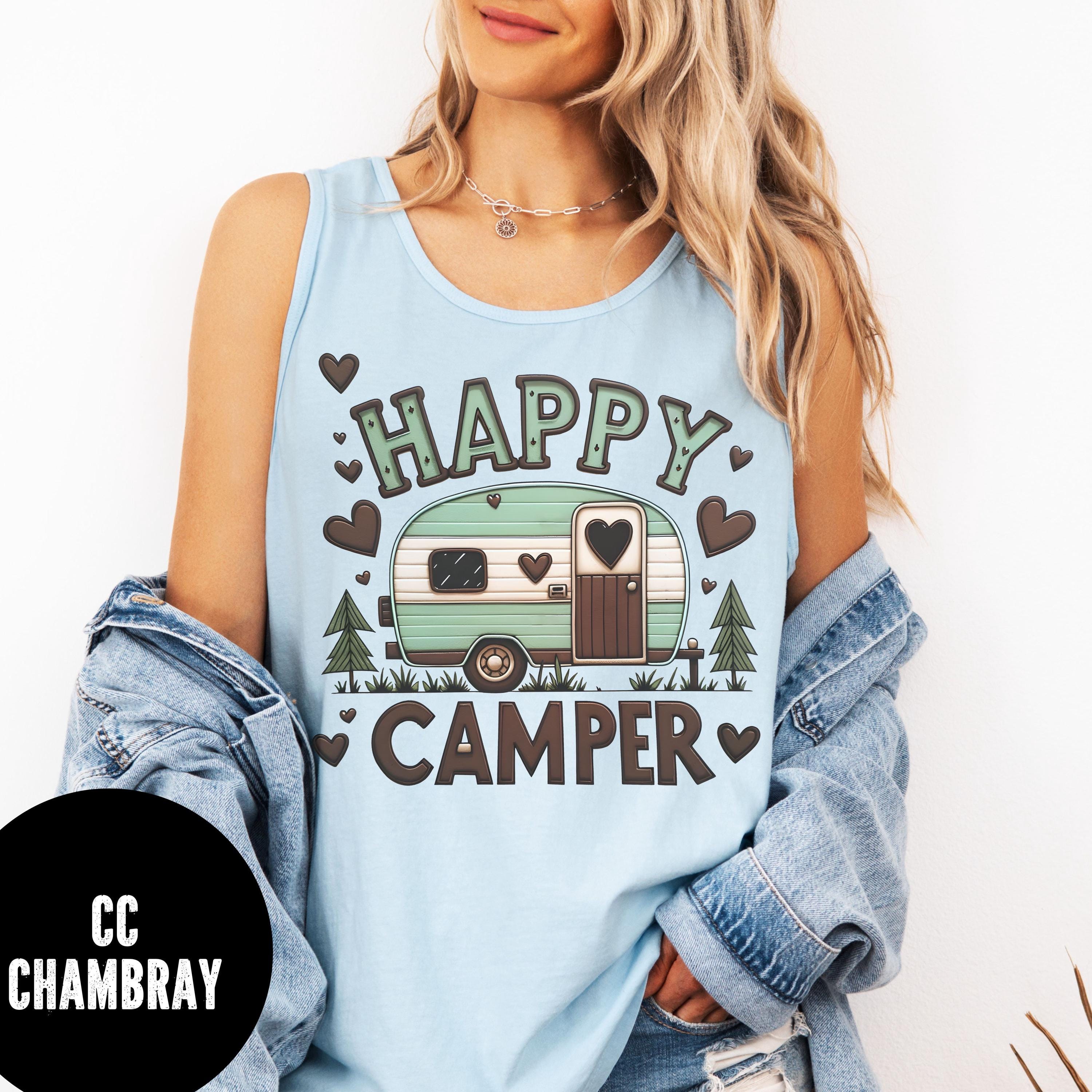 Happy Camper Tank Top For Women - Sleeveless Graphic Tee, Loose Fit Cotton Blend Summer Top