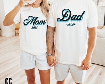 Comfort Color Custom Mom And Dad Est Shirt, Couple Shirts, Wife And Husband Matching Shirts, Pregnancy Announcement Tee, Mr. and Mrs. Shirts
