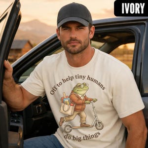 Funny Male Teacher T-shirt, Comfort Colors® Funny Frog Teacher Tee, Off To Help Tiny Humans Big Things Tee, Cute Grade School Teacher Tee