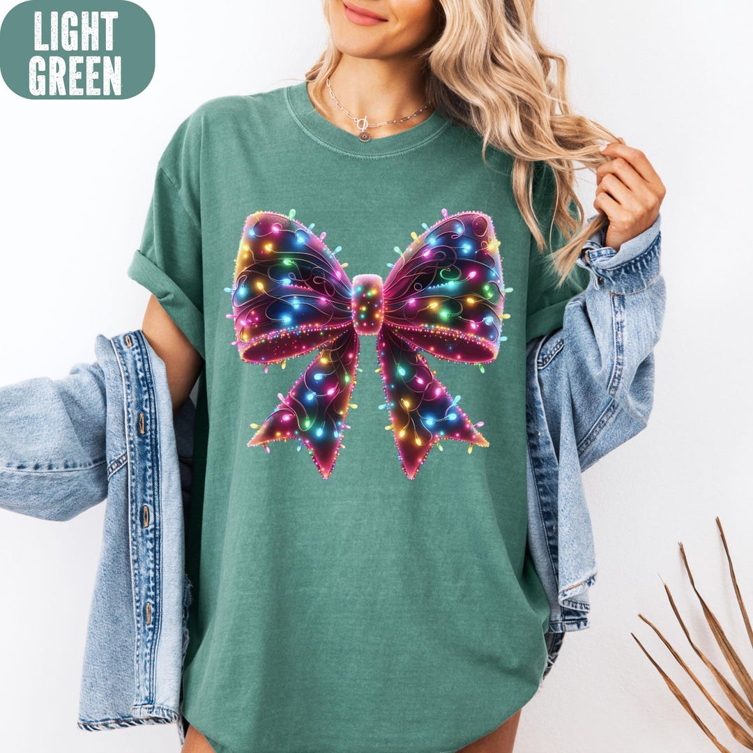 Green Festive Bow Print Long Sleeve Shirt and Pajama Short Set