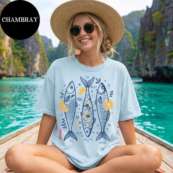 Sardine's Summer T-Shirt, Comfort Colors® Trendy Women's Summer T-shirt, Aesthetic Beach Tee, Cute Women's Vacation Apparel