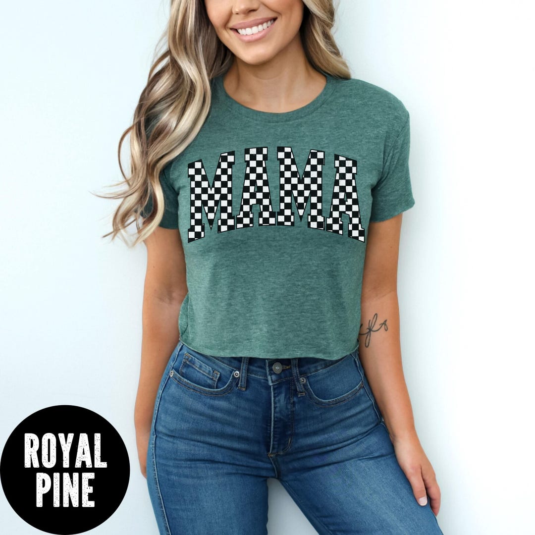 Checkered Mama Crop Top, Cute Crop Top, Racing Mama Tee, Women's