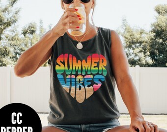 Retro Summer Vibes Tank Top, Comfort Colors® Mama Tank, Women's' Summer Tank, Unisex Tank Top, Ocean Vacay Tank, Summer Vacation Tank Top