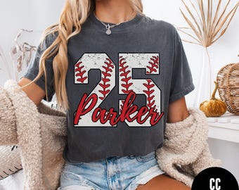Custom Baseball Name and Number T-shirt Comfort Colors® Baseball Mama Shirt, Baseball Personalized Baseball Tee, ball Aunt Tee, Baseball Dad