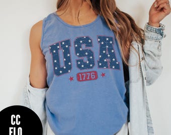 1776 USA Tank, Comfort Colors® Patriotic Tank, Red White and Blue USA Tank, 4th of July Tank, Retro 1776 USA Tank, Trendy Independence Day