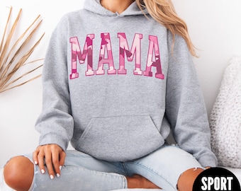 Pink Camo Mama Hoodie, Gift For Mom Hoodie, Retro Camouflage Mama Hoodie