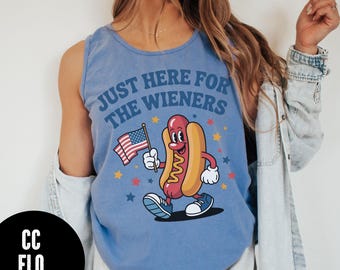 Funny Hot Dog 4th Of July Tank Top, Comfort Colors® Retro Just Here For The Wieners Tank Top, 4th of July Tank, Vintage Hotdog 4th Tank Top
