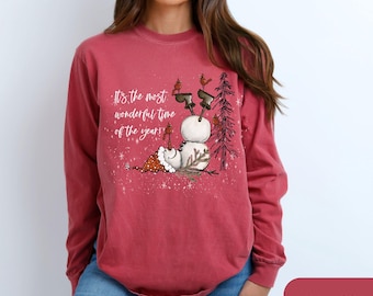 Retro Snowman Long Sleeve Shirt, Comfort Colors® Retro Cardinals Shirt, Women's Shirt, Cute Winter Cardinal Shirt, Christmas For Her