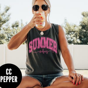 Summer Vibes Tank Top, Comfort Colors® Trendy Summer Tank, Retro Summer Vibes Tank, Women&#39;s Summer Tank, Distressed Summer Tanks Tops