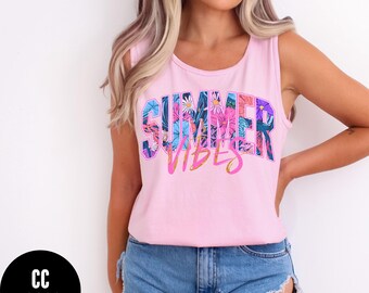 Summer Vibes Tank Top, Comfort Colors® Daisy Summer Tank, Faux Glitter  Summer Tank, Beachy Vibes Tank, Beach Vacay Tank, Womens Summer Tank