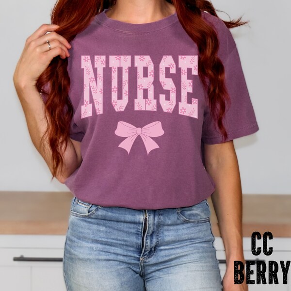 Coquette NURSE Shirt, Comfort Colors Rn Shirt, Coquette Nursing Gift, Coffee Scrubs and Rubber Gloves, Pink Ribbon Nurse Shirt, Nurse Shirt