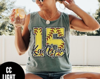 Custom Softball Tank Top, Comfort Colors® Softball Name and Number Tank, Softball Mom, Softball Nana Tank, Players Name and Number Tank Top