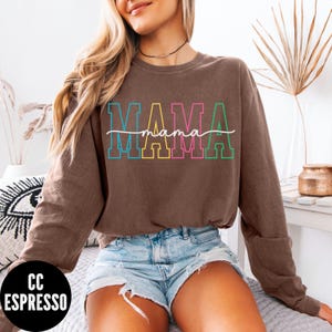 MAMA Long Sleeve Shirt, Comfort Colors® Retro Mama Tee, Mother&#39;s Day, Mama&#39;s Birthday, Long Sleeve Mom Tee, New Mama Shirt, Pregnancy Reveal