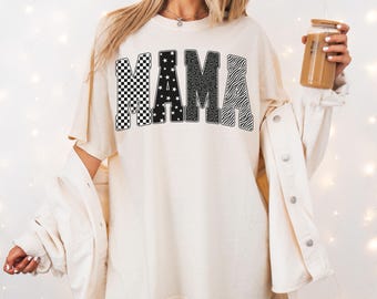Mama Black Leopard Shirt, Comfort Colors® Retro Mama Tee, Checkered Mama Tee, Mother's Day, Trendy Mom Tee, New Mama Gift, Pregnancy Reveal