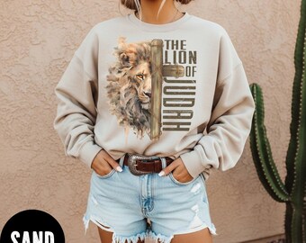 Lion of Judah Graphic Sweatshirt, Religious Gift, Christian Sweatshirt, Gift for Christians, Watercolor Lion Of Judah Graphic Sweatshirt