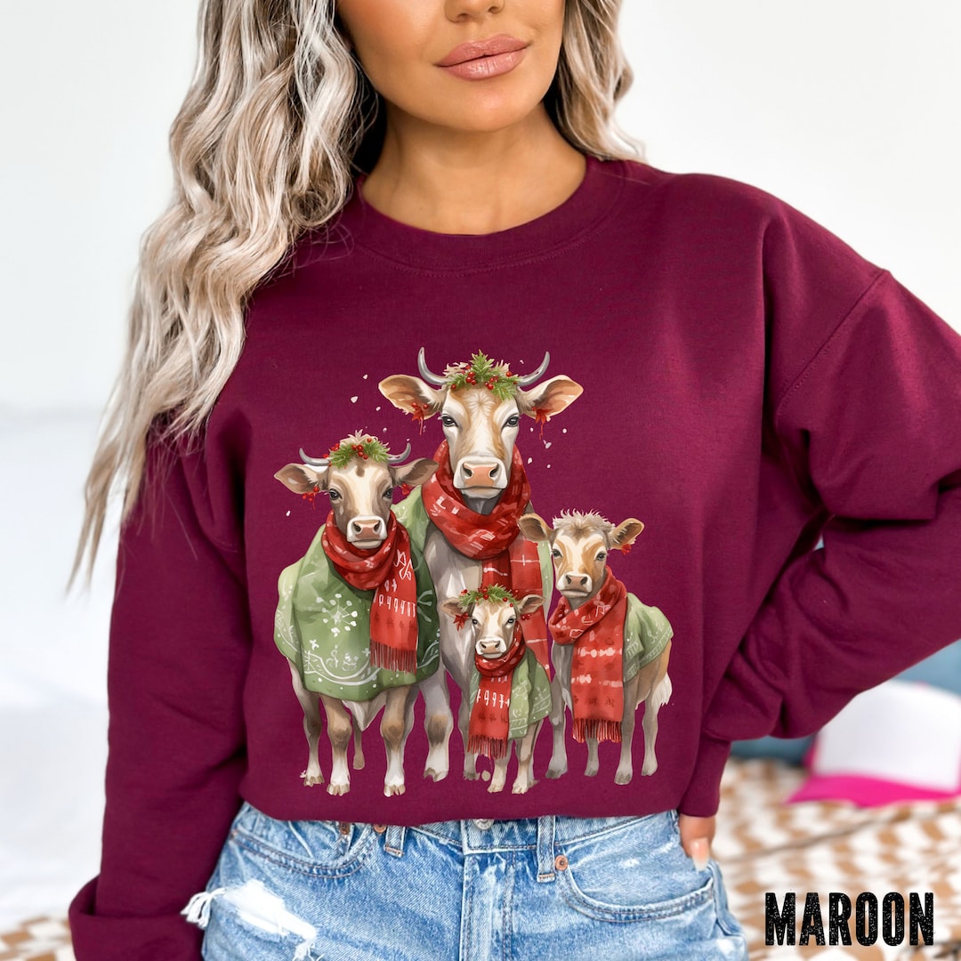 COW Christmas Sweatshirt, Farm Life Christmas Sweaters, Cows Sweater