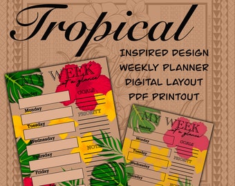 Diseño digital del planificador semanal floral tropical/Impresión PDF