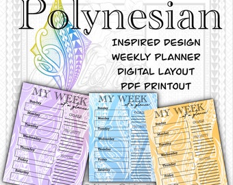 Planificador semanal de diseño polinesio Diseño digital/Impresión PDF