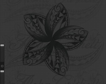 May include: A black and white illustration of a stylized flower with geometric patterns. The flower is drawn on a gray background with a grid pattern.