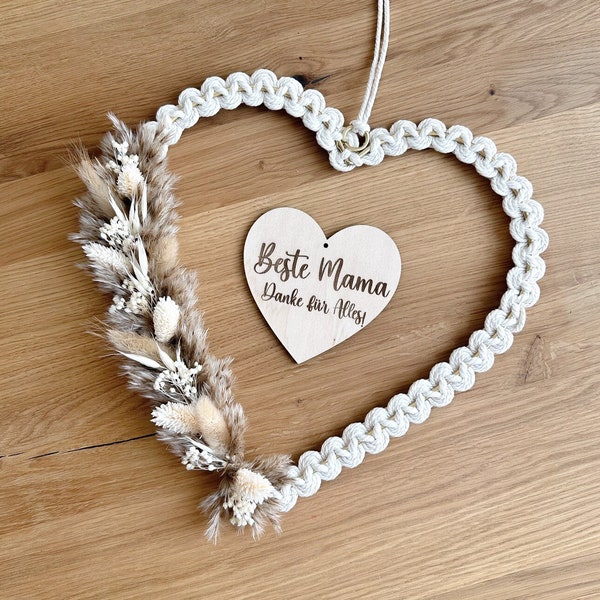 Muttertag Geschenk Beste Mama Muttertag Türkranz Herz mit Holzhänger Muttertagsgeschenk Trockenblumen Makramee Personalisierte Geschenkidee