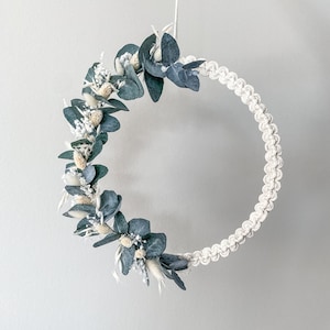 Decorative wreath macrame made of eucalyptus dried flowers natural tones boho door wreath window decoration