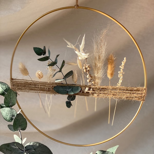 Trockenblumenring Gold Boho Türkranz Fensterdeko Frühling Eukalyptus Kranz