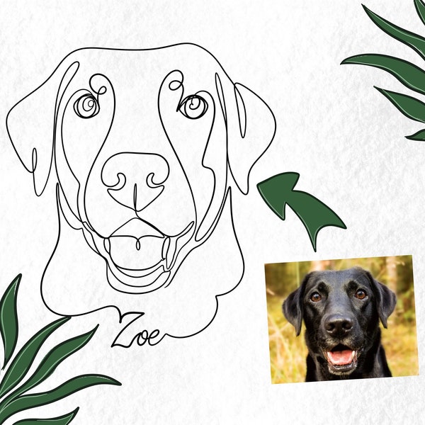 Custom one line dog portrait, pet outline painting, cat line art drawing