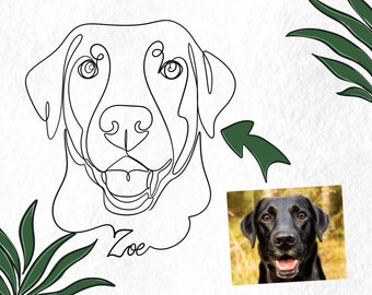 Custom one line dog portrait, pet outline painting, cat line art drawing