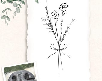 Custom Line Art pet nose bouquet drawing