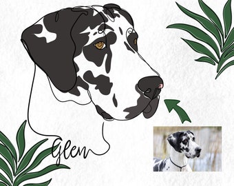 Disegno personalizzato di un cane a una linea, grafica a una linea, ritratto di animali domestici, illustrazione digitale