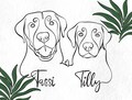 Two pets - Custom one line dog portrait, pet outline painting, cat line art drawing product logo