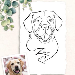Ritratto personalizzato di animale domestico in stile line art, disegno a contorno di cane, gatto e cavallo (file digitale)