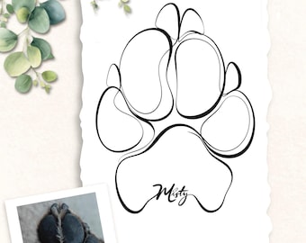 Disegno personalizzato di una zampa di animale domestico con una sola linea, disegno a tratto