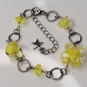 Yellow Beaded O-Ring Bracelet - Handmade Jewelry - Stainless Steel, Silver Color w/ Yellow Beads