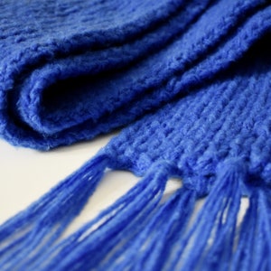 Bold Blue Knitted Scarf w/ Tassels | Soft Handmade Knit Scarf | Cold Weather Winter Accessory