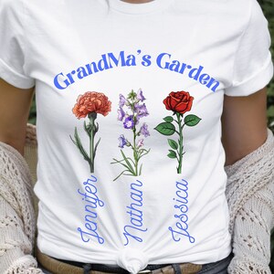 Pesonalized Grandma&#39;s Garden TShirt, Personalized Birth flower T-Shirt, Nana&#39;s Garden Tee with Grandkids, Gift for Grandma, Christmas Gift