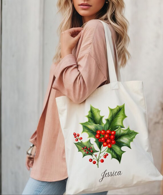 Holly Personalized Birth Month December Gift Custom Canvas Tote Bag Gift for Her Gift for Mom Gift for Best Friend Birthday Gift Etsy