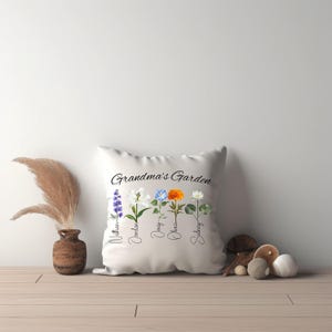 Almohada de jardín de la abuela personalizada, almohada de flores de nacimiento personalizada, almohada de jardín de la abuela, regalo para mamá, regalo para la abuela, regalo del día de la madre