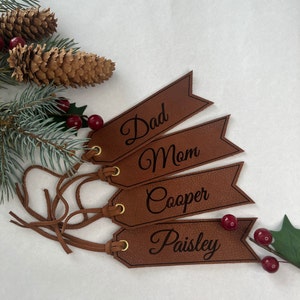 Christmas stocking name tags, leather name tags