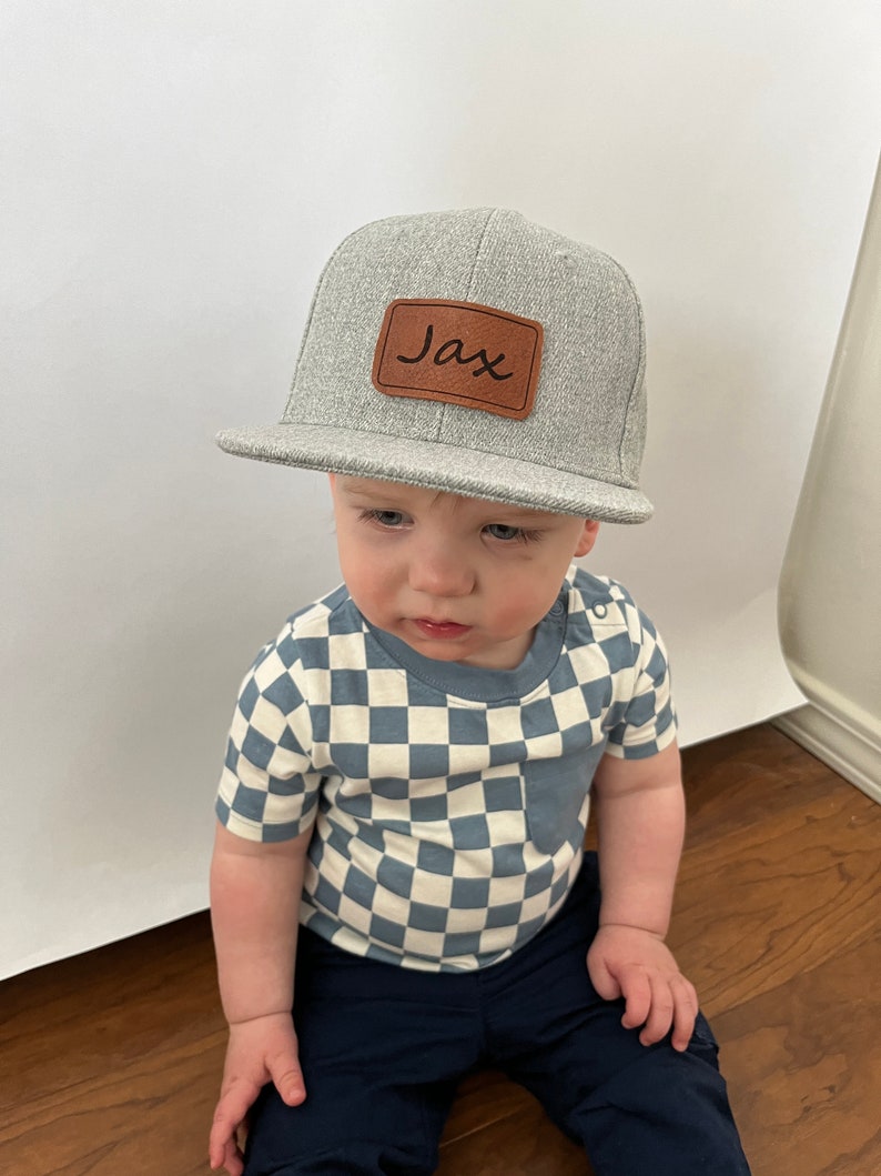 Custom name hat, initial hat, leather patch, engraved, toddler hat, infant hat, adult snapback image 6
