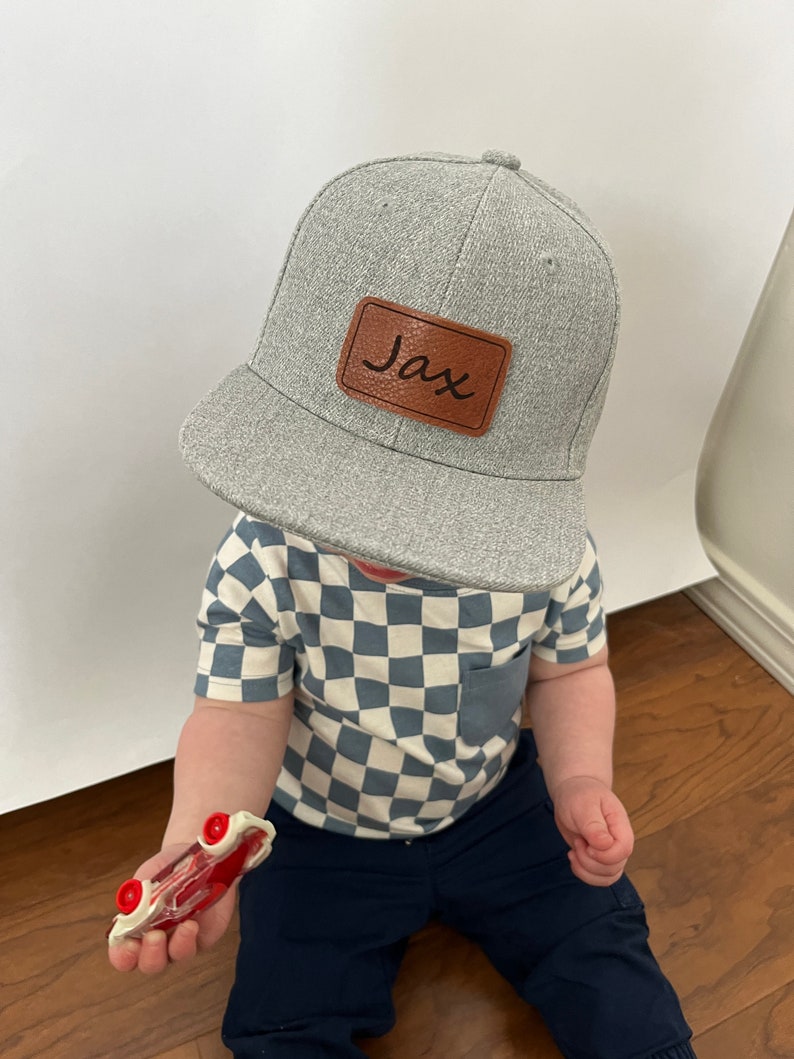 Custom name hat, initial hat, leather patch, engraved, toddler hat, infant hat, adult snapback image 5