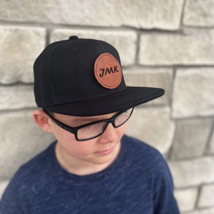 Custom name hat, initial hat, leather patch, engraved, toddler hat, infant hat, adult snapback image 4