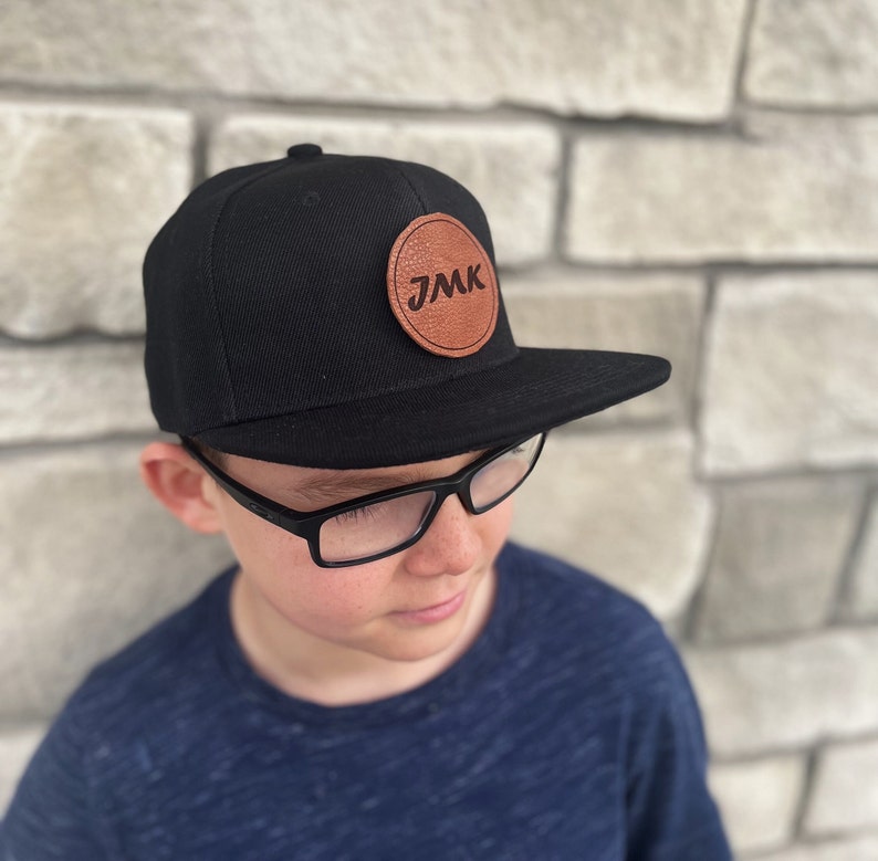 Custom name hat, initial hat, leather patch, engraved, toddler hat, infant hat, adult snapback image 4