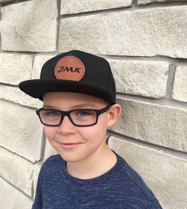 Custom name hat, initial hat, leather patch, engraved, toddler hat, infant hat, adult snapback image 3