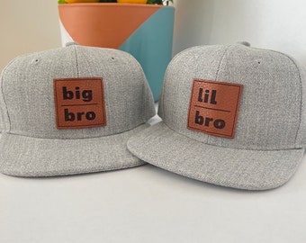 Lil bro big bro baby bro matching snapbacks leather engraved patch pregnancy announcement